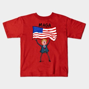 Trump Carry US Flag with MAGA Kids T-Shirt